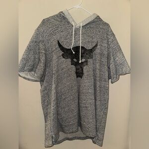 Under Armour Project Rock Terry Bull Short Sleeve Hoodie Grey 1362547-112 Sz XXL